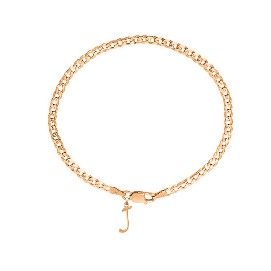 22KT gold plated 92.5% pure Sterling Silver Curb Designer Bracelet with J Alphabet for Men
