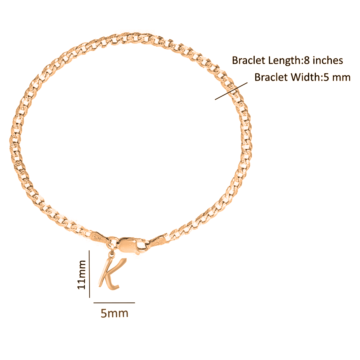 22KT gold plated 92.5% pure Sterling Silver Curb Designer Bracelet with K Alphabet for Men