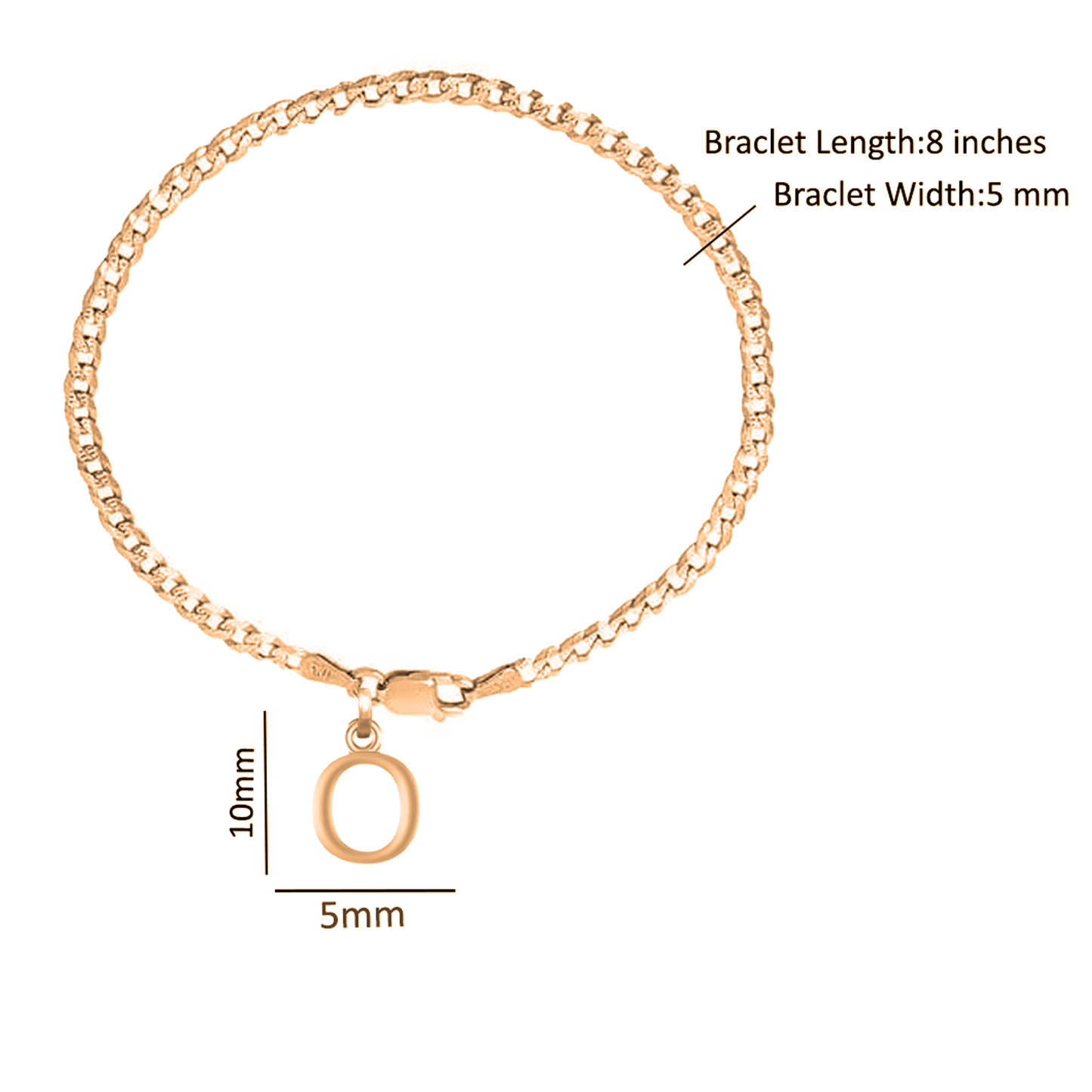 22KT gold plated 92.5% pure Sterling Silver Curb Designer Bracelet with O Alphabet for Men