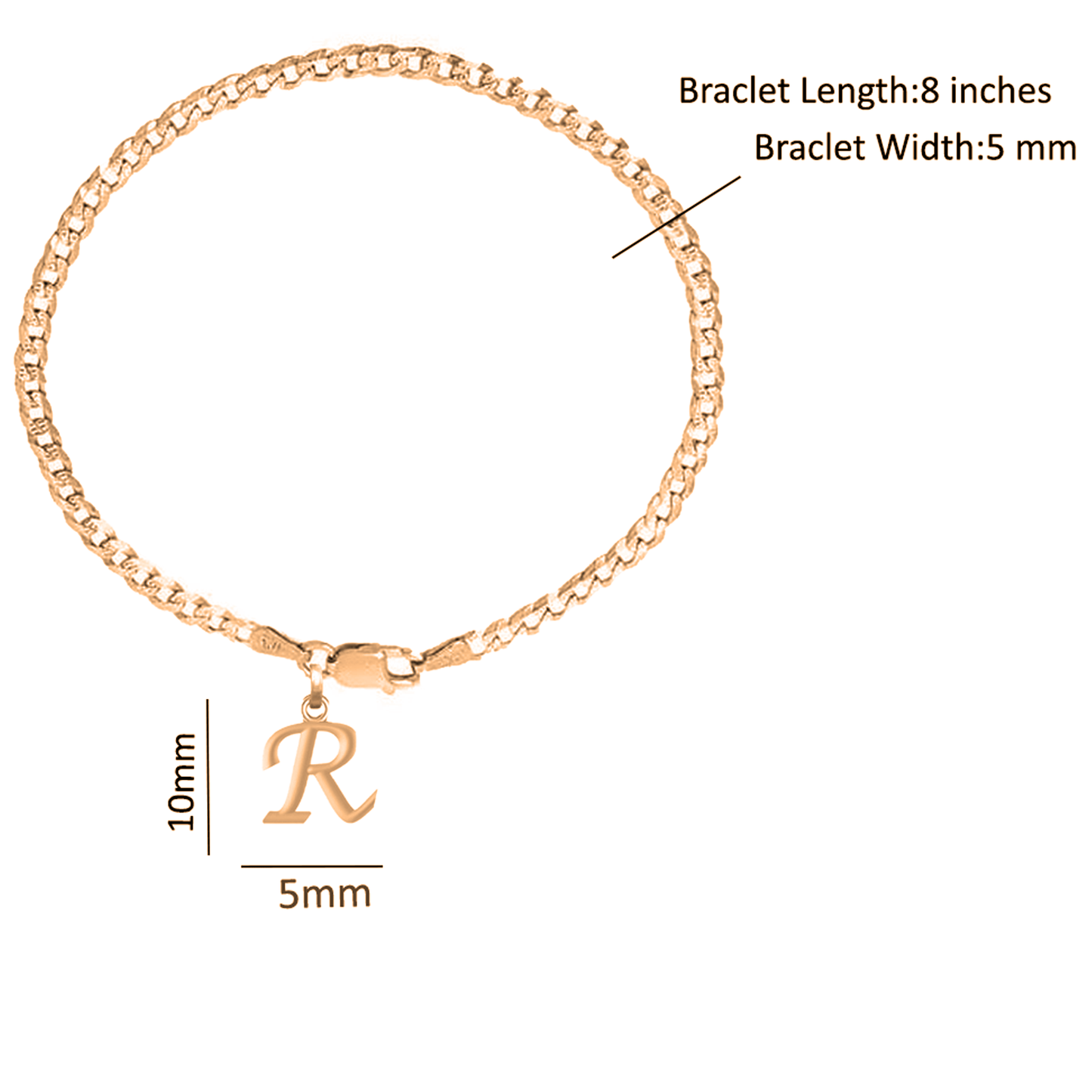 22KT gold plated 92.5% pure Sterling Silver Curb Designer Bracelet with R Alphabet for Men