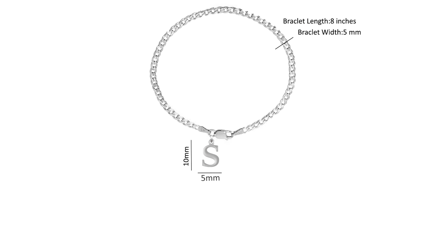 Akshat Sapphire 92.5% pure Sterling Silver Curb Designer Bracelet with S Alphabet for Men