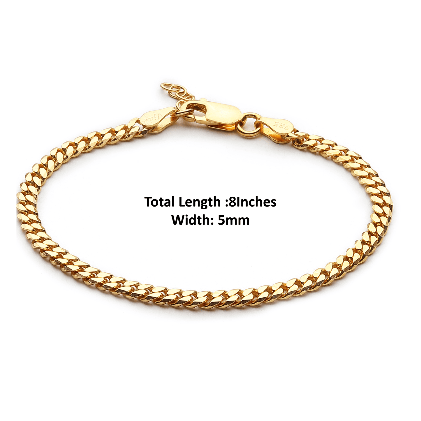 22 CT Gold Plated Silver (92.5% purity) Stylish and Fashionable Curb Bracelet by for Men