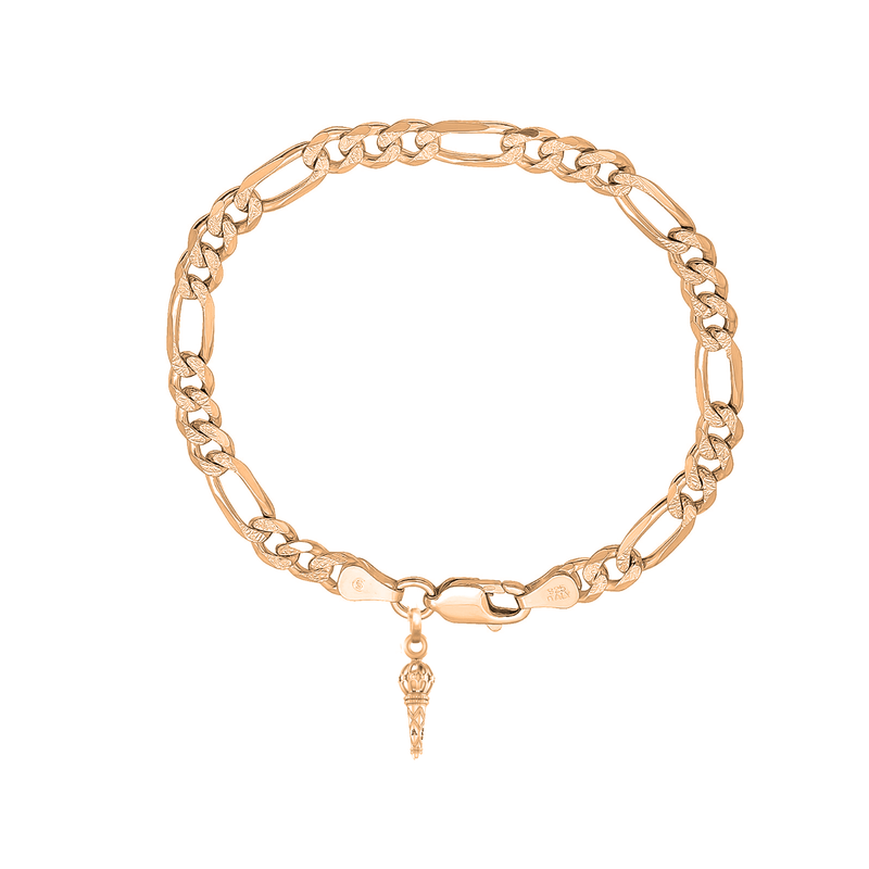 22KT gold plated 92.5% pure Sterling Silver Figaro Designer Bracelet with Hanuman/Bajrang Bali Gada for Men & Boys