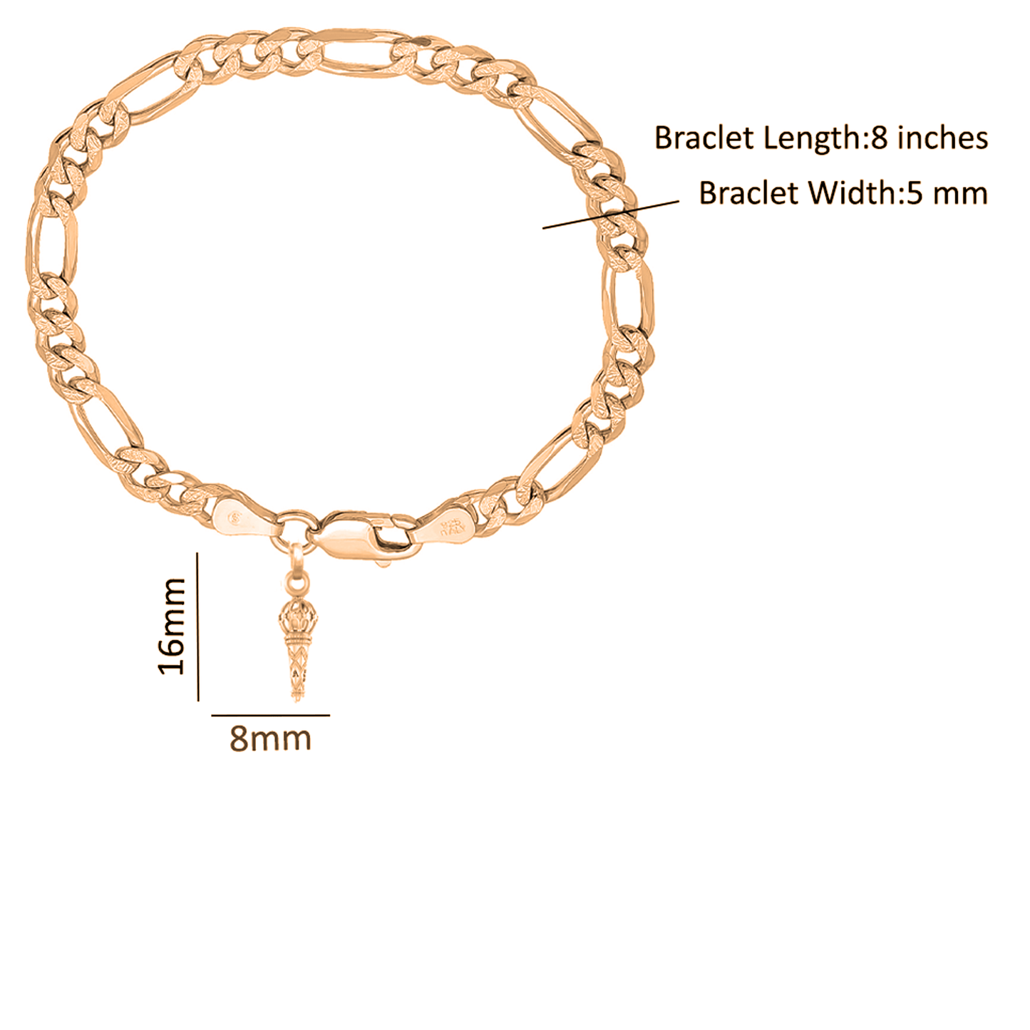 22KT gold plated 92.5% pure Sterling Silver Figaro Designer Bracelet with Hanuman/Bajrang Bali Gada for Men & Boys