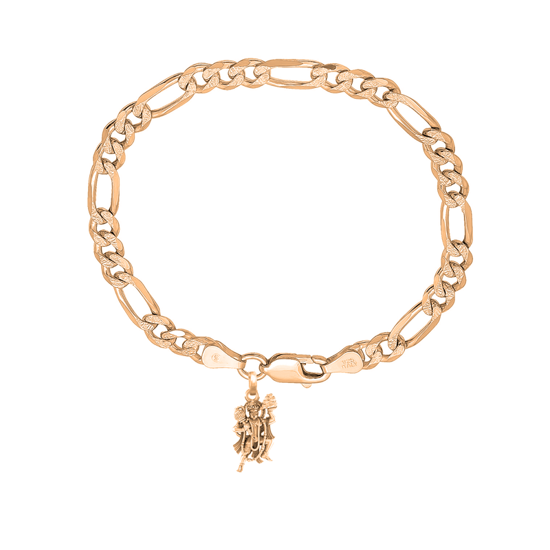 22KT gold plated 92.5% pure Sterling Silver Figaro Designer Bracelet with Charm Hanuman/Bajrang Bali for Men
