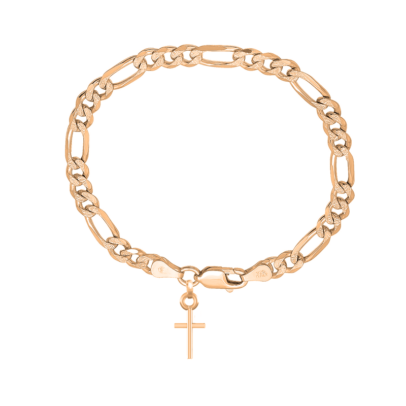 22KT gold plated 92.5% pure Sterling Silver Figaro Designer Bracelet with Charm Jesus for Men & Boys