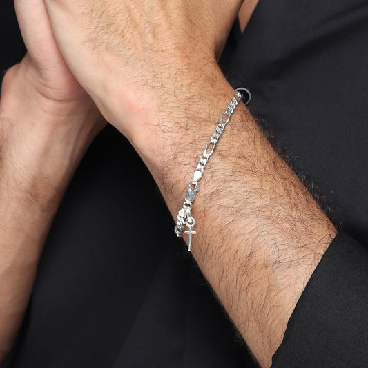 Sterling Silver figaro bracelet with jesus cross charm for men by akshat sapphire 92.5 silver brmfkd7090