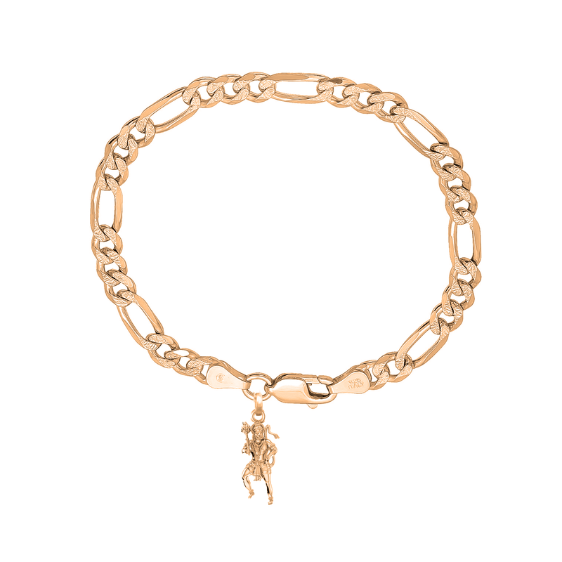 22KT gold plated 92.5% pure Sterling Silver Figaro Designer Bracelet with Charm Hanuman/Bajrang Bali for Men