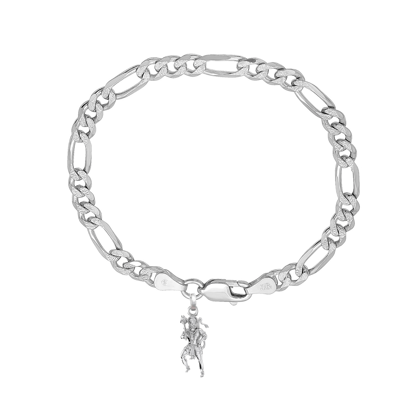92.5% pure Sterling Silver Figaro Designer Bracelet with Charm Hanuman/Bajrang Bali for Men