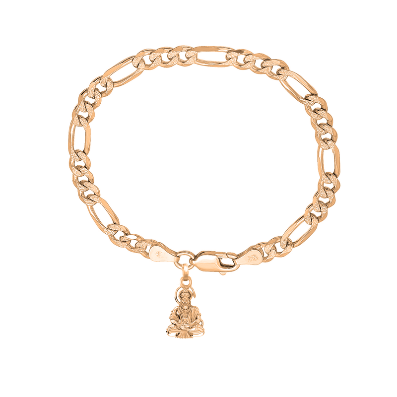 22KT gold plated 92.5% pure Sterling Silver Figaro Designer Bracelet with Charm Hanuman/Bajrang Bali for Men