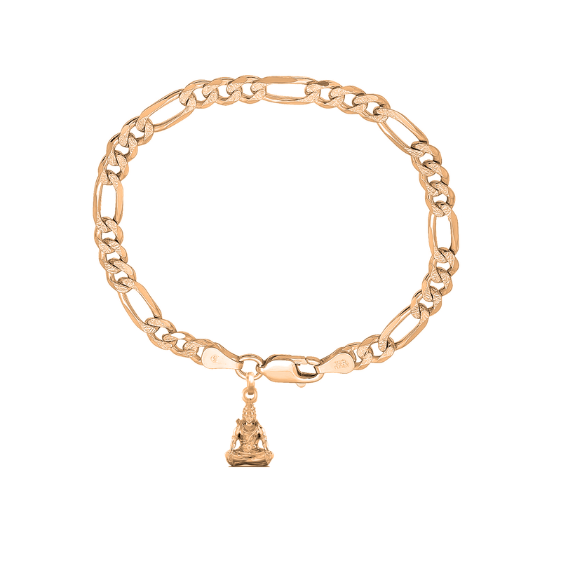 22KT gold plated 92.5% pure Sterling Silver Figaro Designer Bracelet with Charm Shiva for Men & Boys