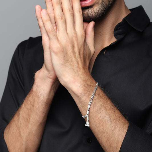 92.5% pure Sterling Silver Figaro Designer Bracelet with Charm Shiva for Men & Boys