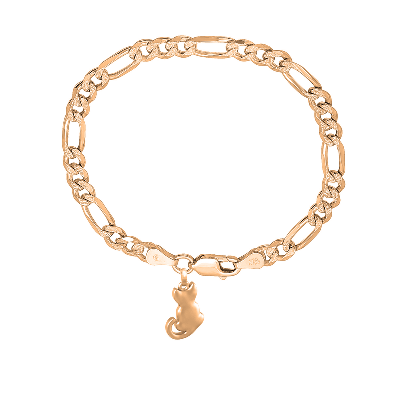 22KT gold plated 92.5% pure Sterling Silver Figaro Designer Bracelet with fashionable Cat for Men