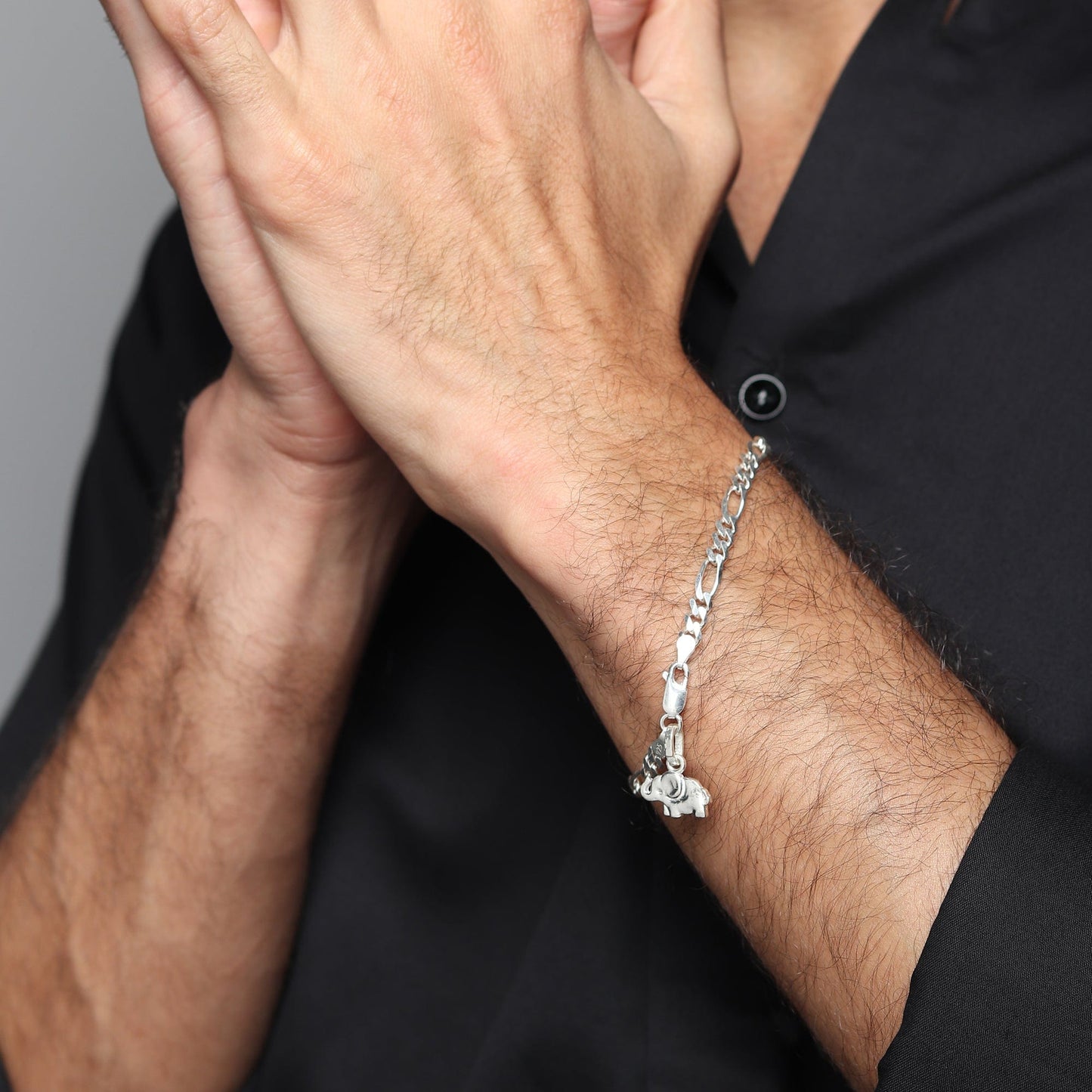 Akshat Sapphire 92.5% pure Sterling Silver Figaro Designer Bracelet with Stylish Elephant for Men
