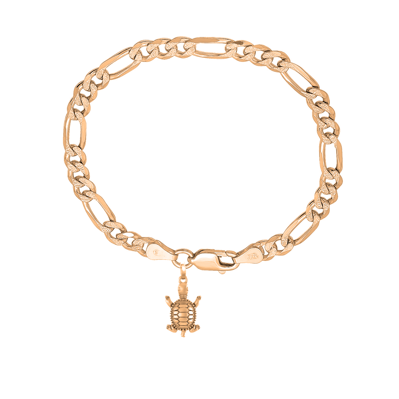 22KT gold plated 92.5% pure Sterling Silver Figaro Designer Bracelet with Stylish Tortoise for Men