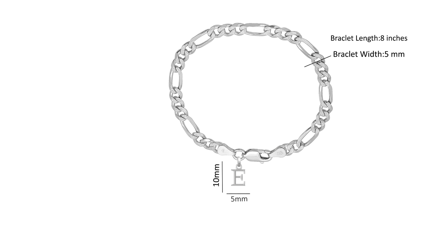 92.5% pure Sterling Silver Figaro Designer Bracelet with E Alphabet for Men