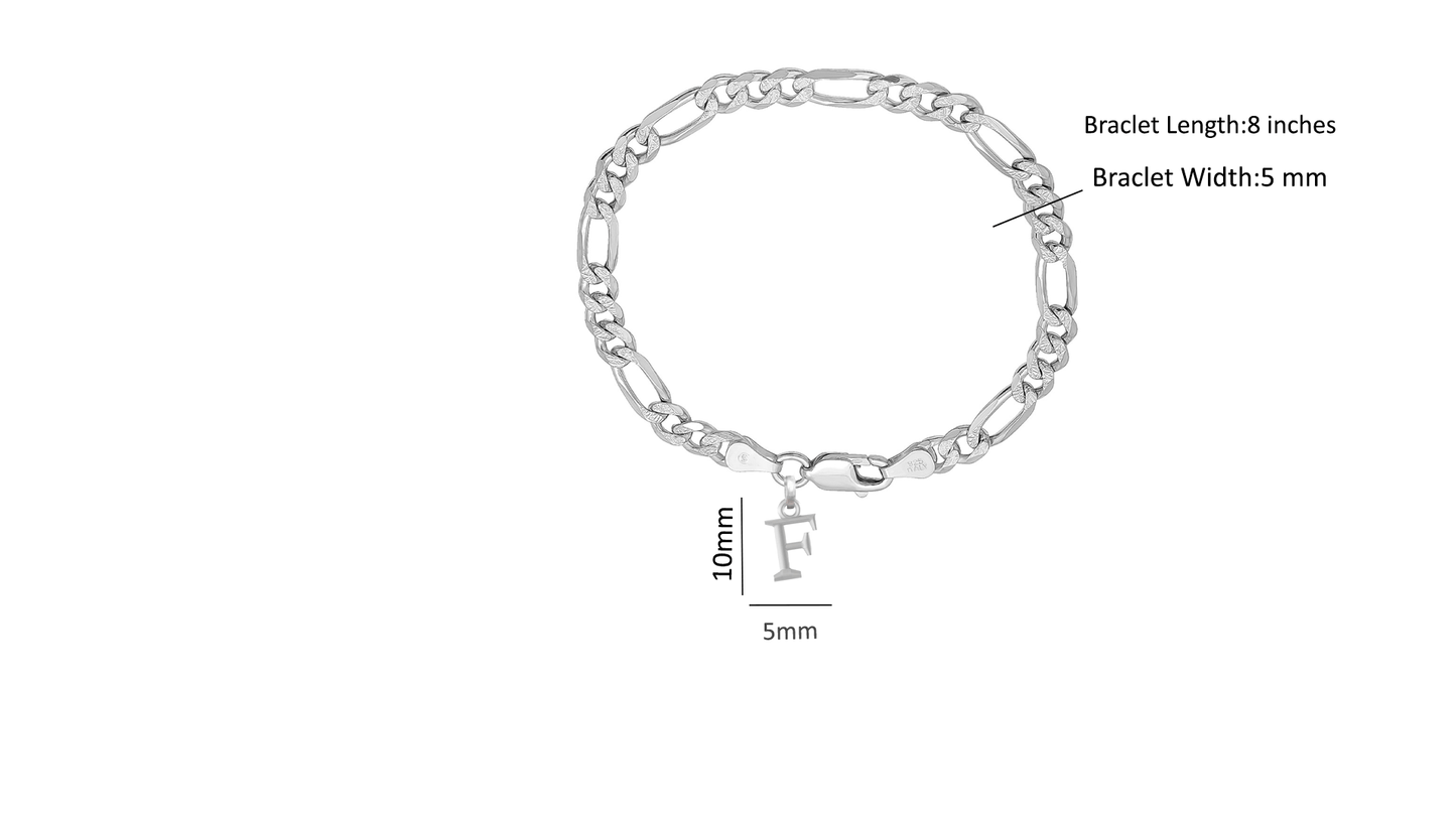 Akshat Sapphire 92.5% pure Sterling Silver Figaro Designer Bracelet with F Alphabet for Men