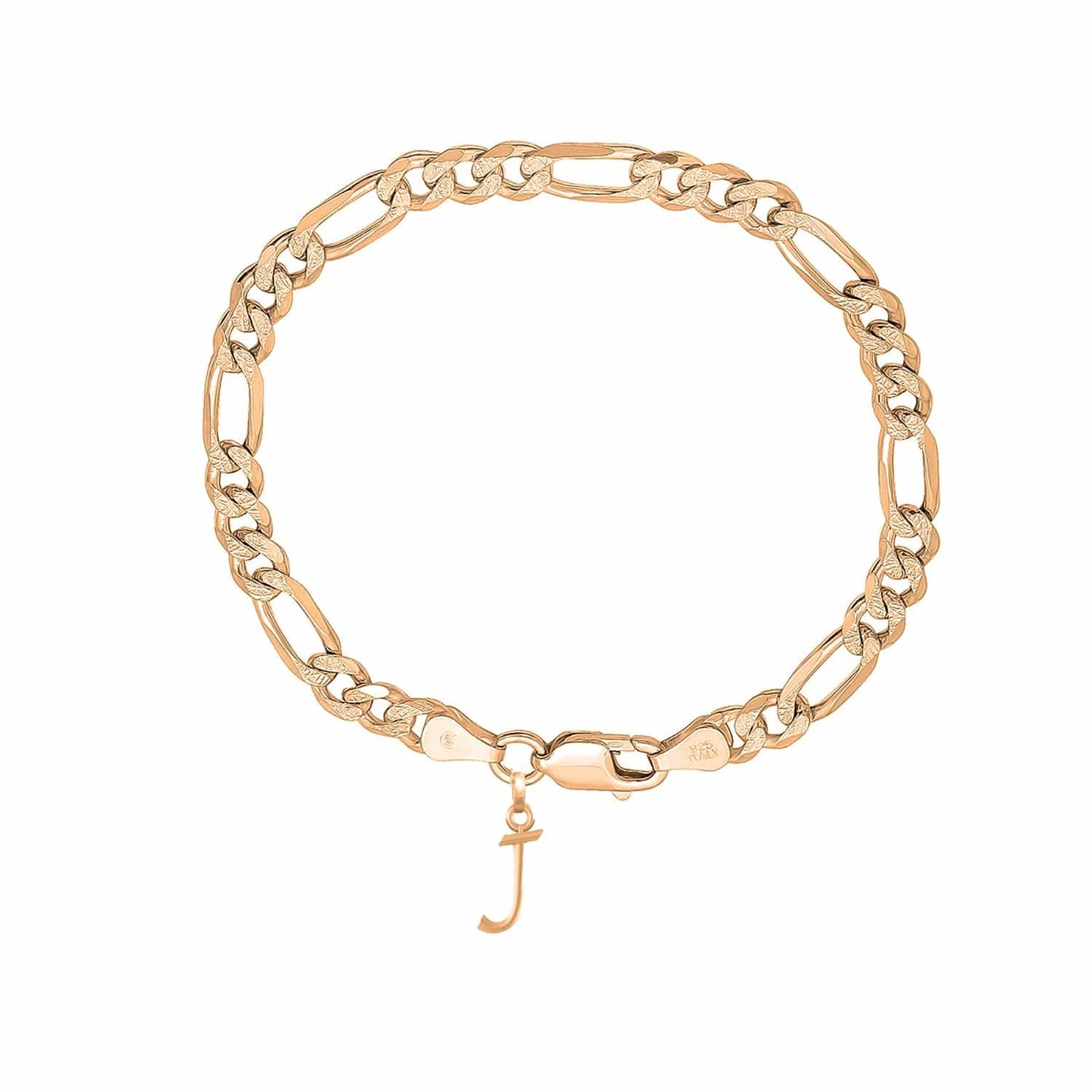 22KT gold plated 92.5% pure Sterling Silver Figaro Designer Bracelet with J Alphabet for Men