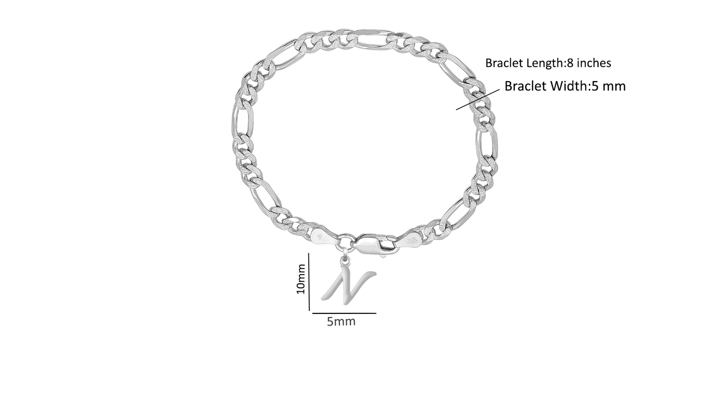 Akshat Sapphire 92.5% pure Sterling Silver Figaro Designer Bracelet with N Alphabet for Men