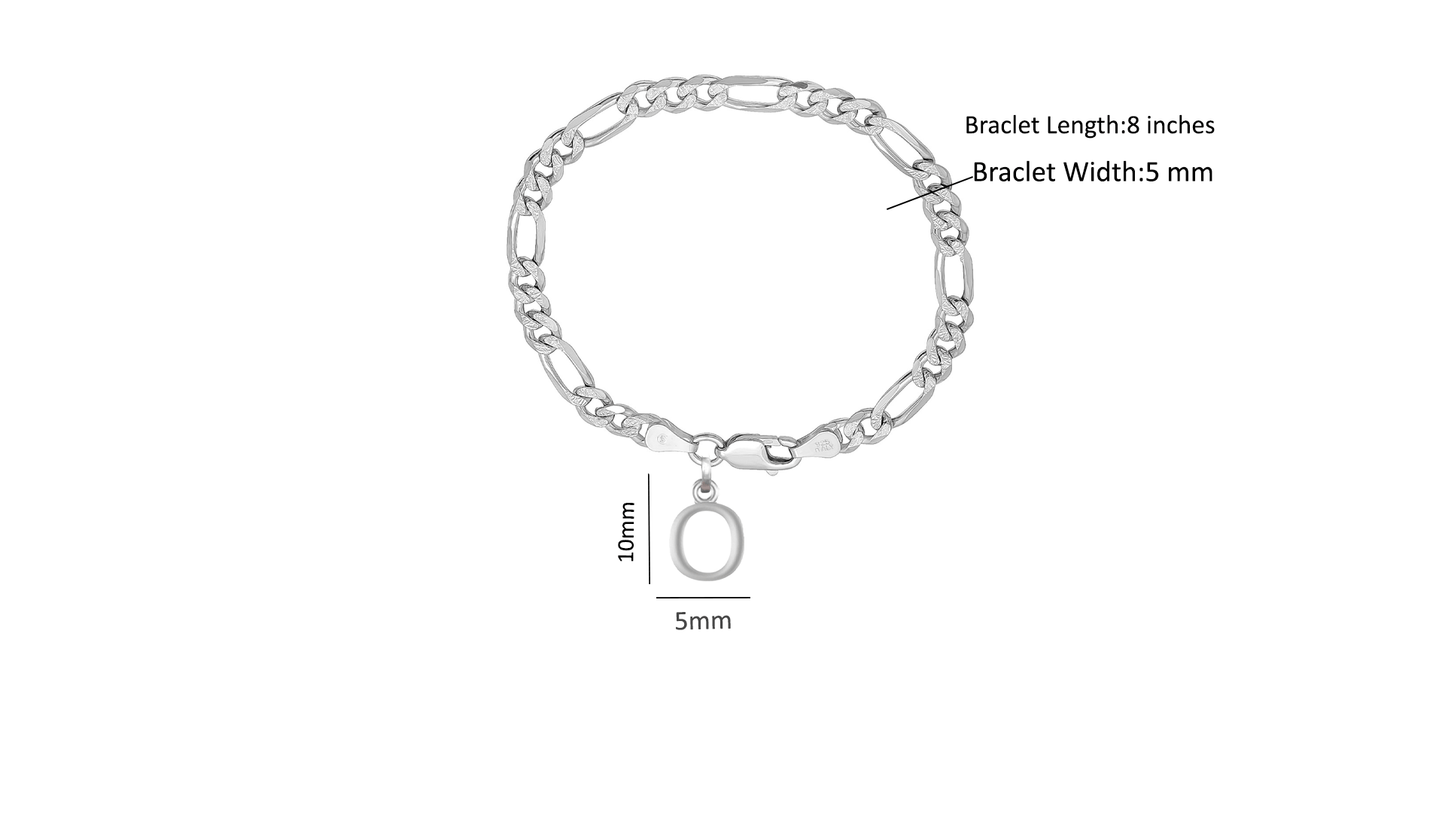 Akshat Sapphire 92.5% pure Sterling Silver Figaro Designer Bracelet with O Alphabet for Men