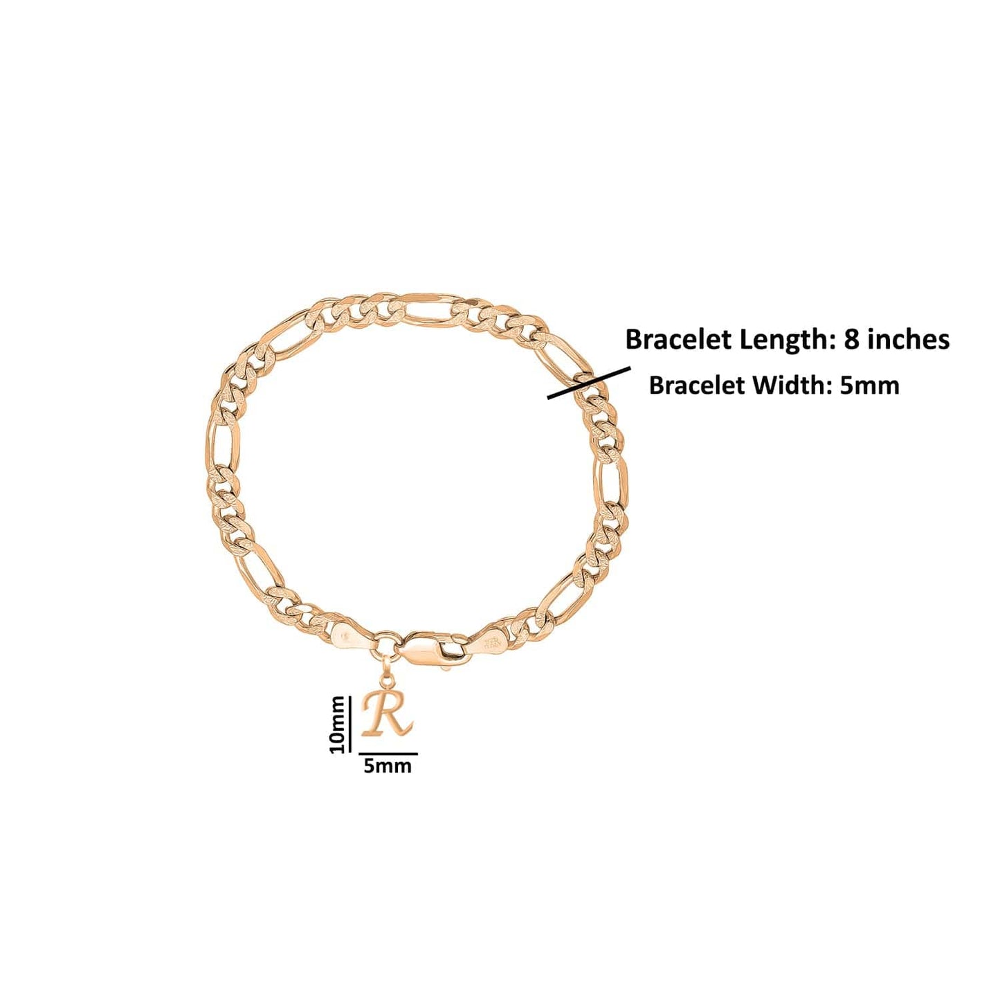 22KT gold plated 92.5% pure Sterling Silver Figaro Designer Bracelet with R Alphabet for Men