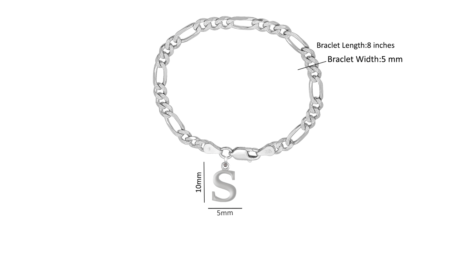 Akshat Sapphire 92.5% pure Sterling Silver Figaro Designer Bracelet with S Alphabet for Men