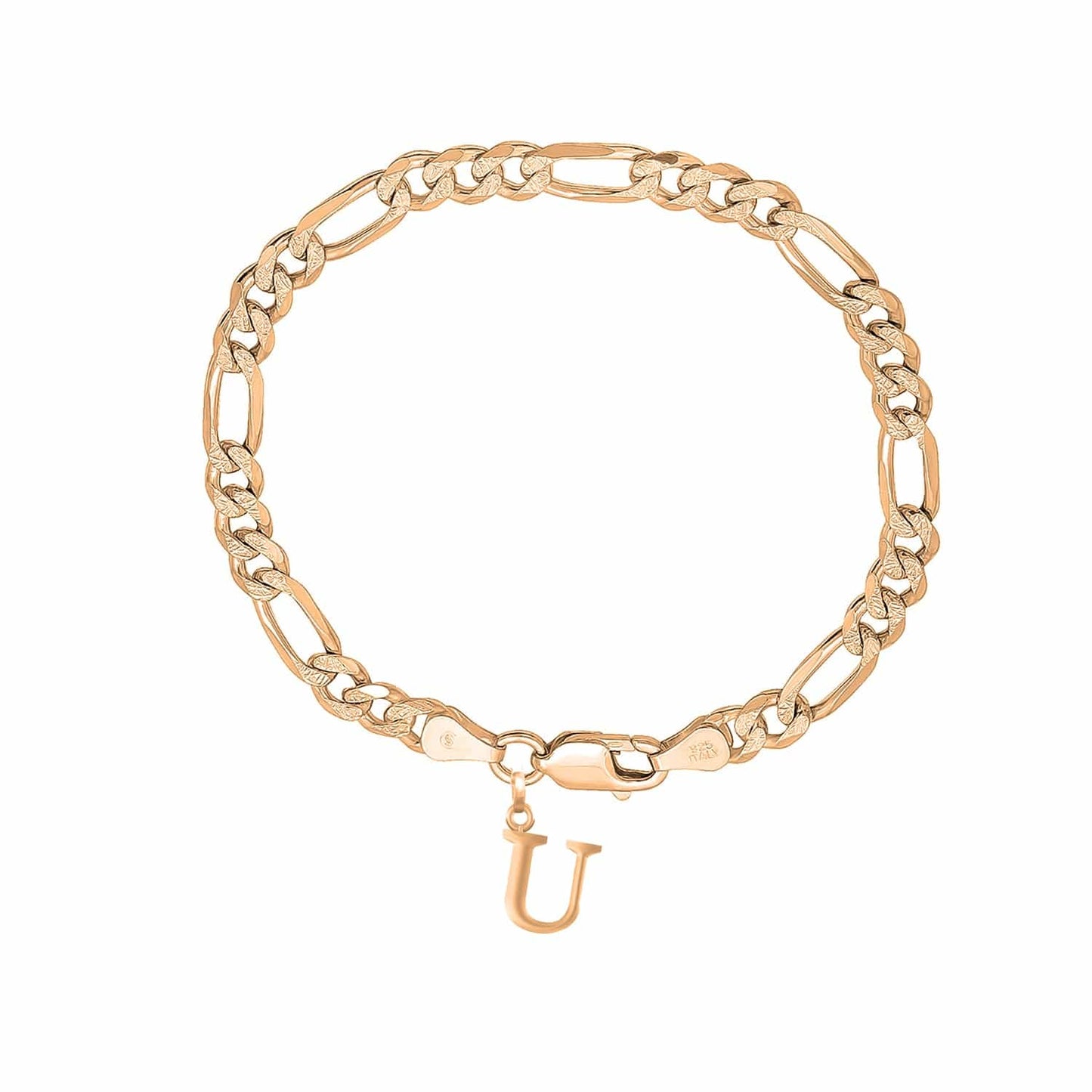 Akshat Sapphire 22KT gold plated 92.5% pure Sterling Silver Figaro Designer Bracelet with U Alphabet for Men
