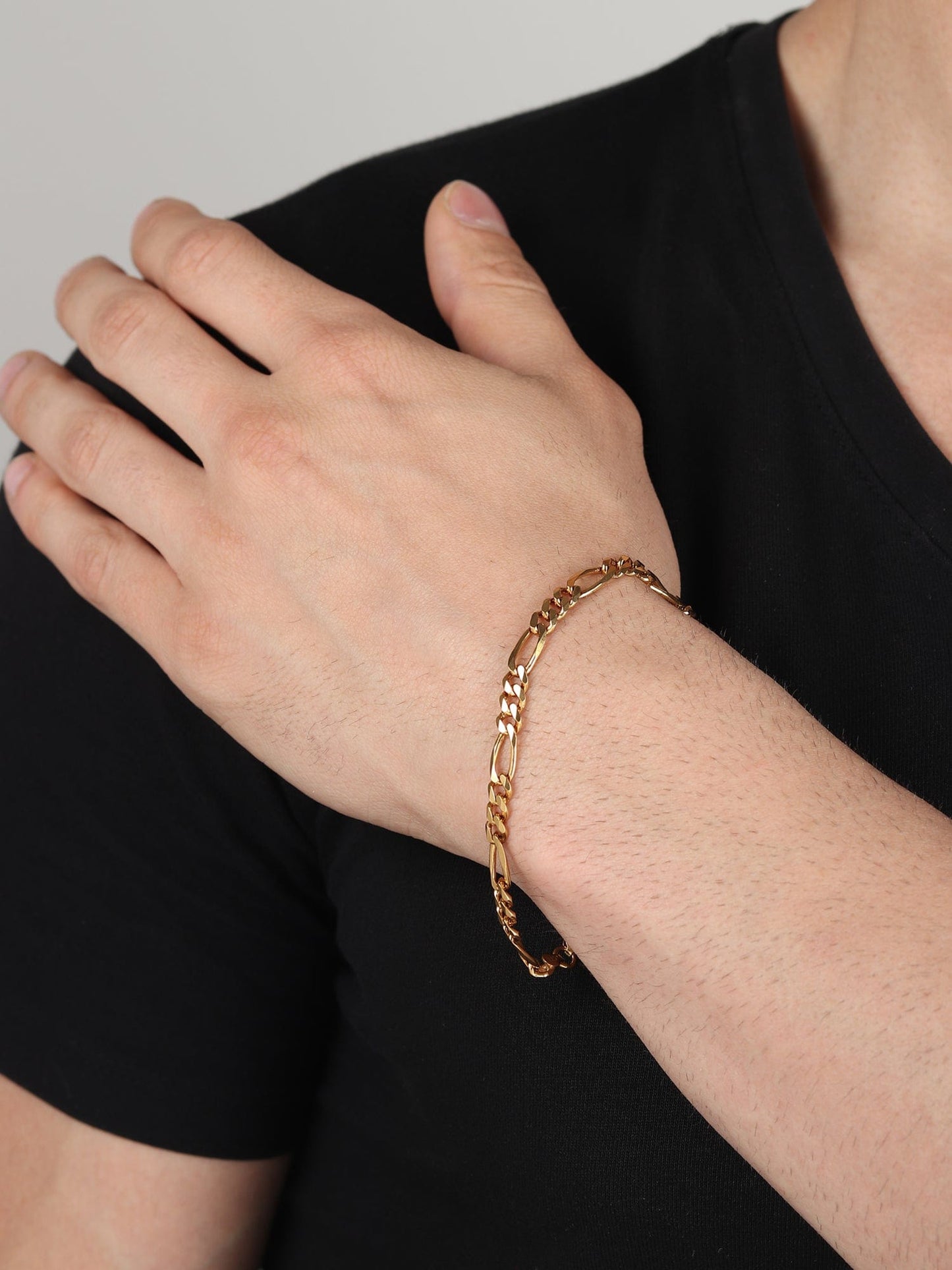 22 CT Gold Plated Silver (92.5% purity) Stylish and Fashionable Figaro Bracelet by for Men