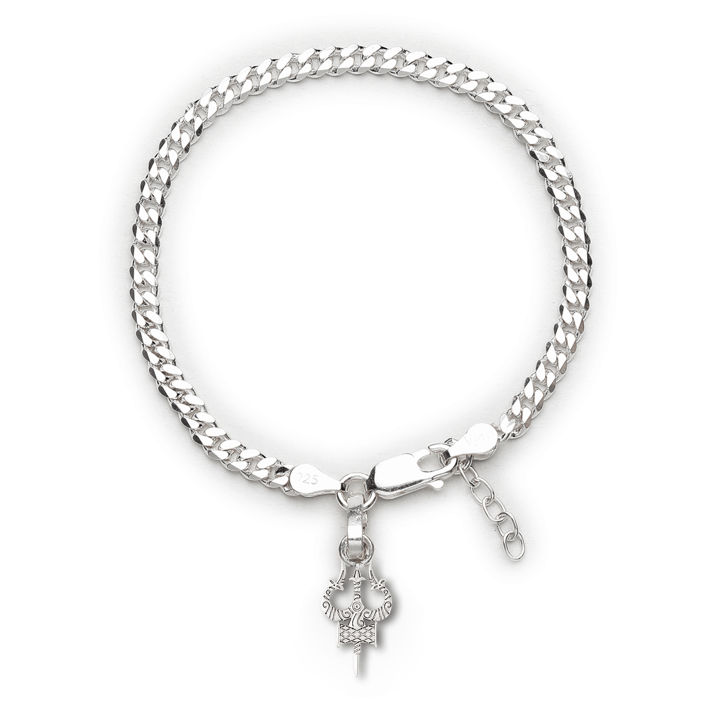 Akshat Sapphire 92.5% pure Sterling Silver Curb Designer Bracelet with spiritual Trishul for girls and women