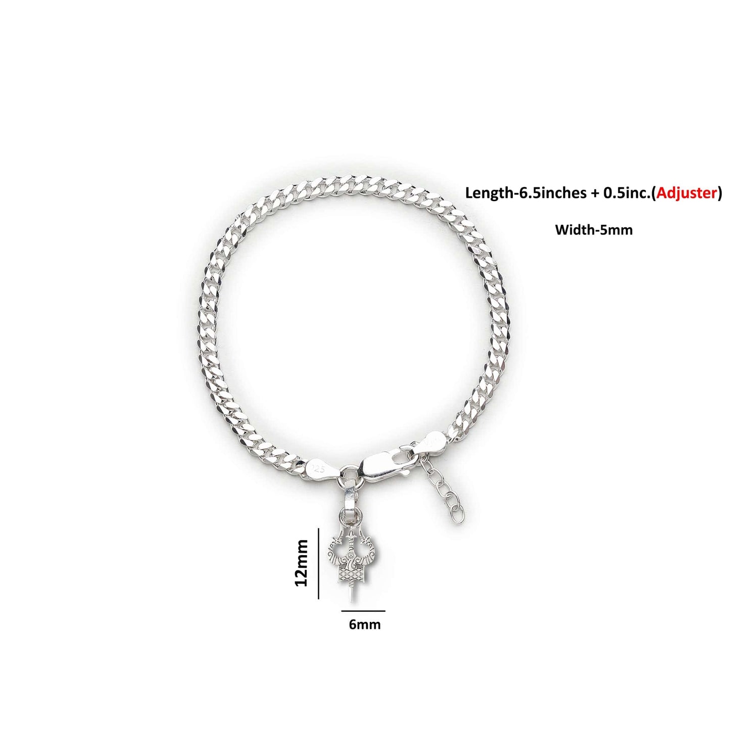 Akshat Sapphire 92.5% pure Sterling Silver Curb Designer Bracelet with spiritual Trishul for girls and women