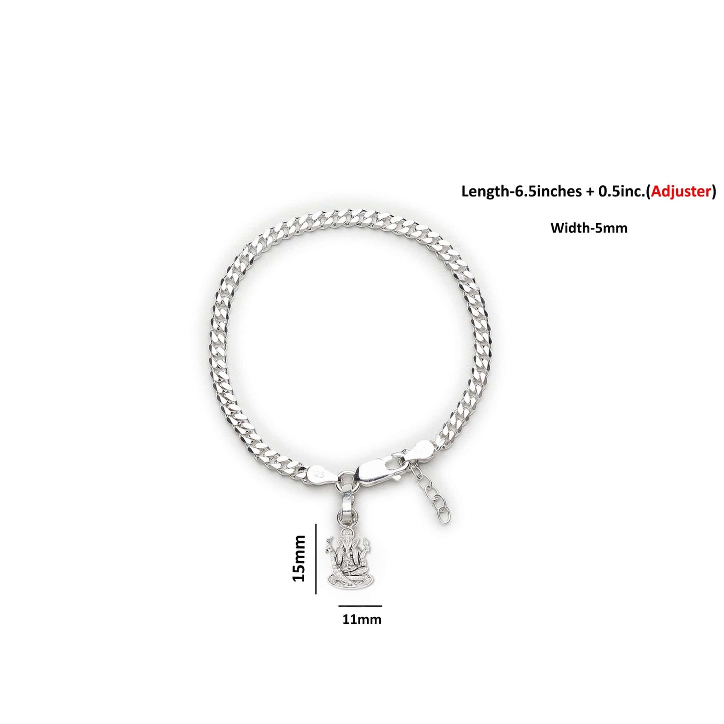Akshat Sapphire 92.5% pure Sterling Silver Curb Designer Bracelet with Charm Ganesh for Girls and Women