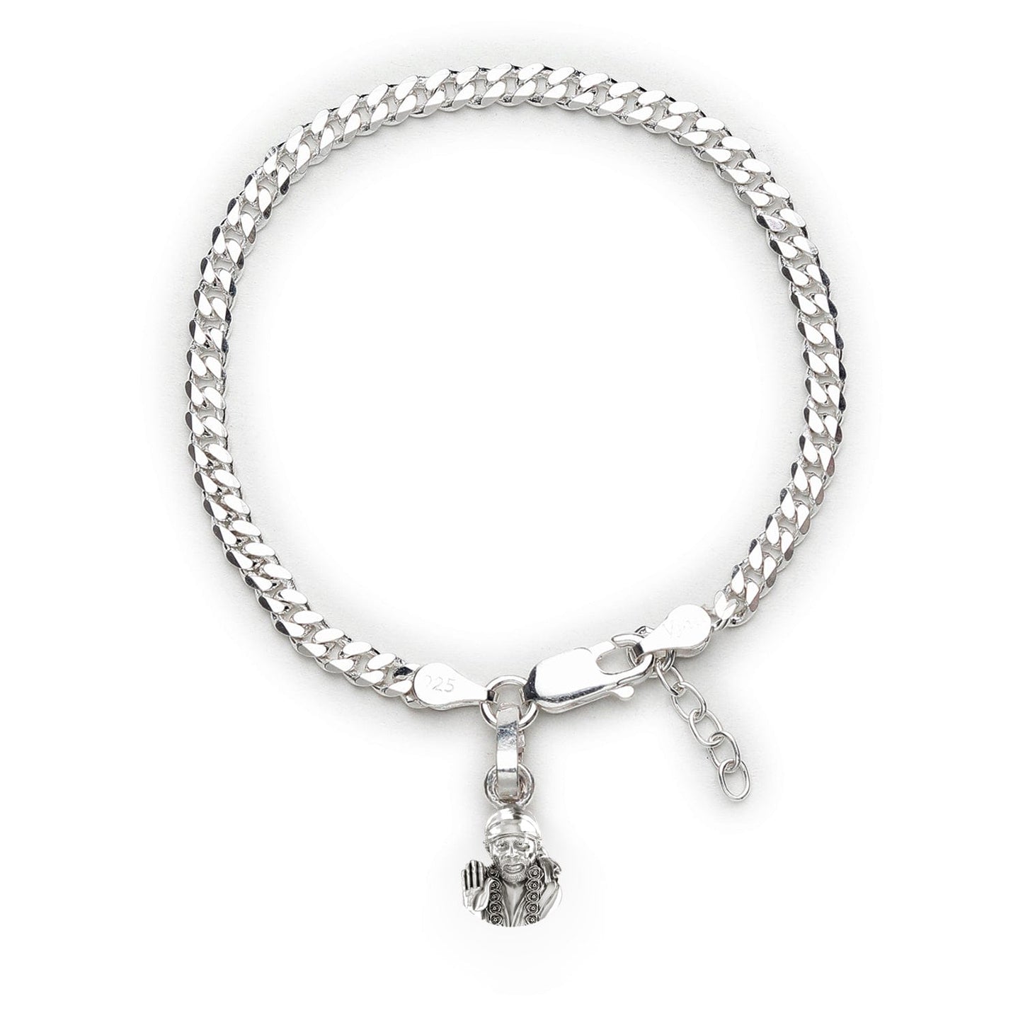 Akshat Sapphire 92.5% pure Sterling Silver Curb Designer Bracelet with Charm Sai Baba for Girls and Women