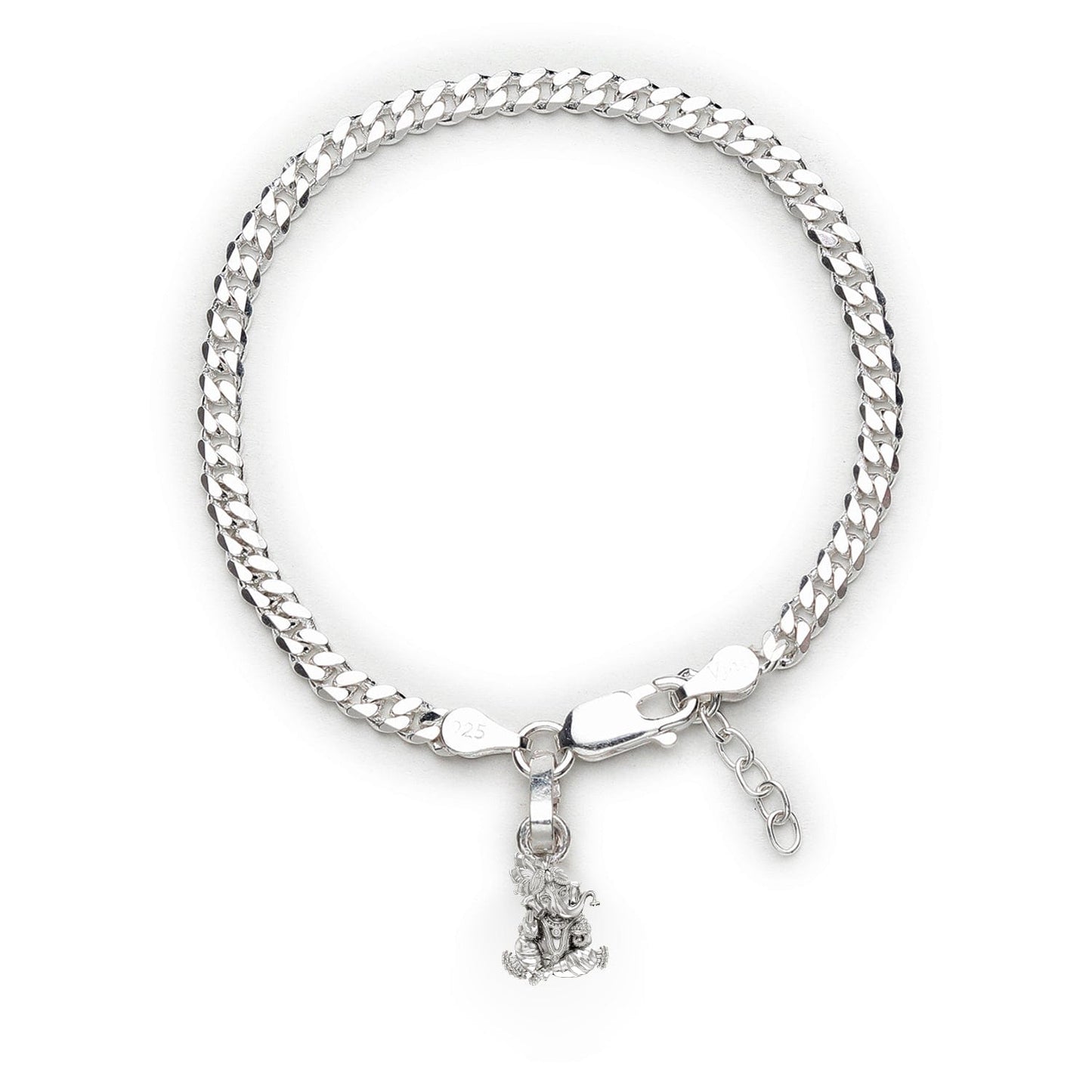 Akshat Sapphire 92.5% pure Sterling Silver Curb Designer Bracelet with Charm Ganesh for Girls and Women