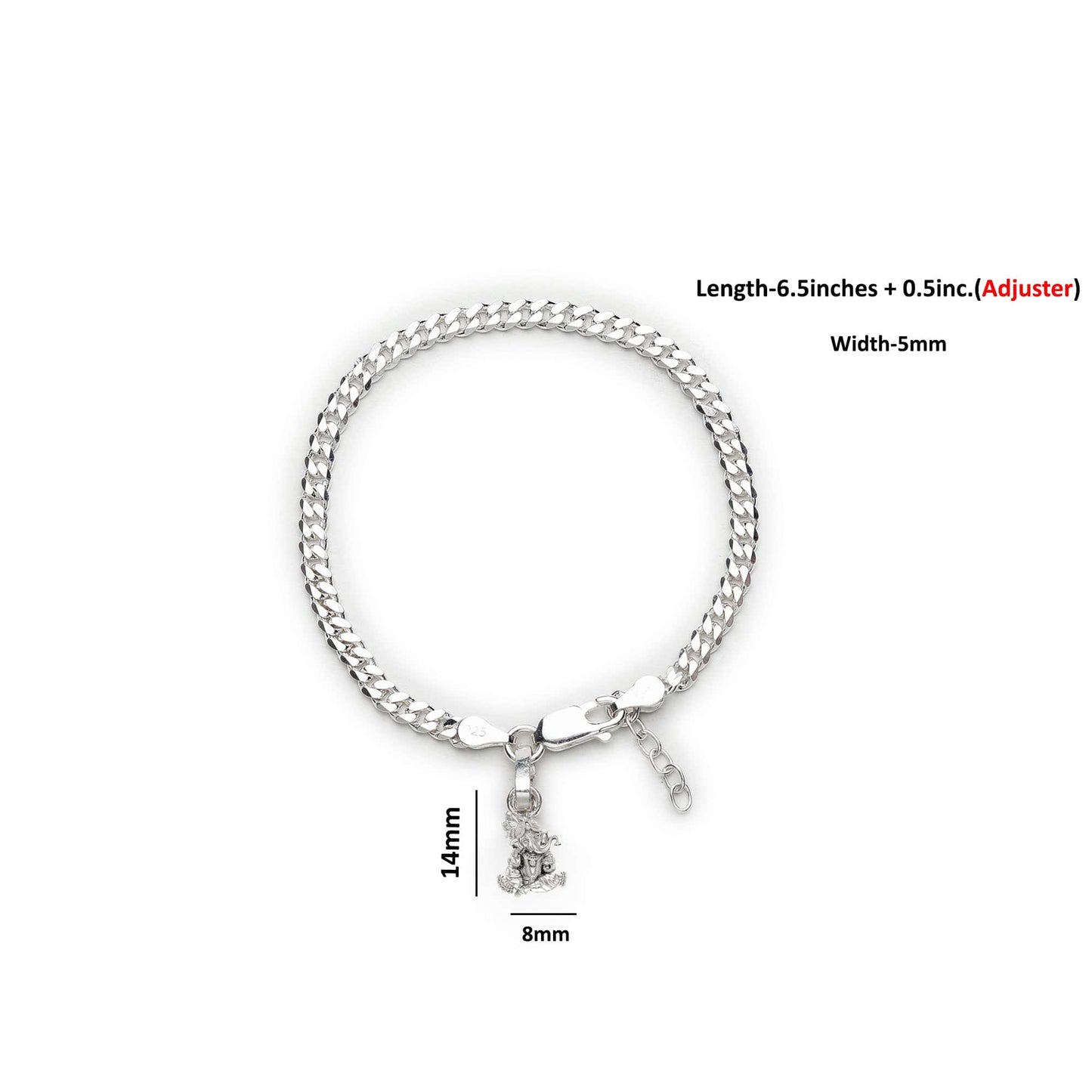 Akshat Sapphire 92.5% pure Sterling Silver Curb Designer Bracelet with Charm Ganesh for Girls and Women