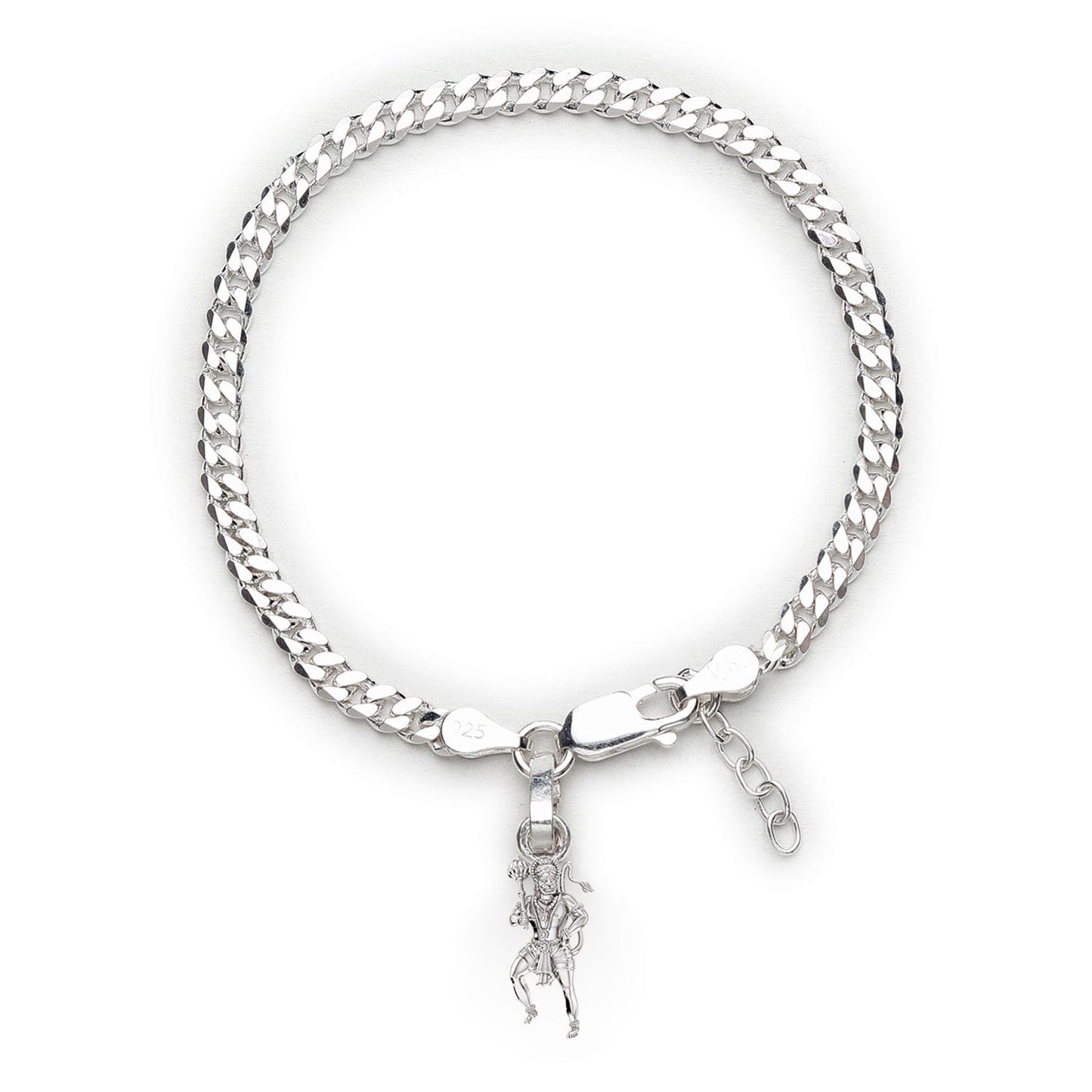 Akshat Sapphire 92.5% pure Sterling Silver Curb Designer Bracelet with Charm Hanuman for Girls and Women