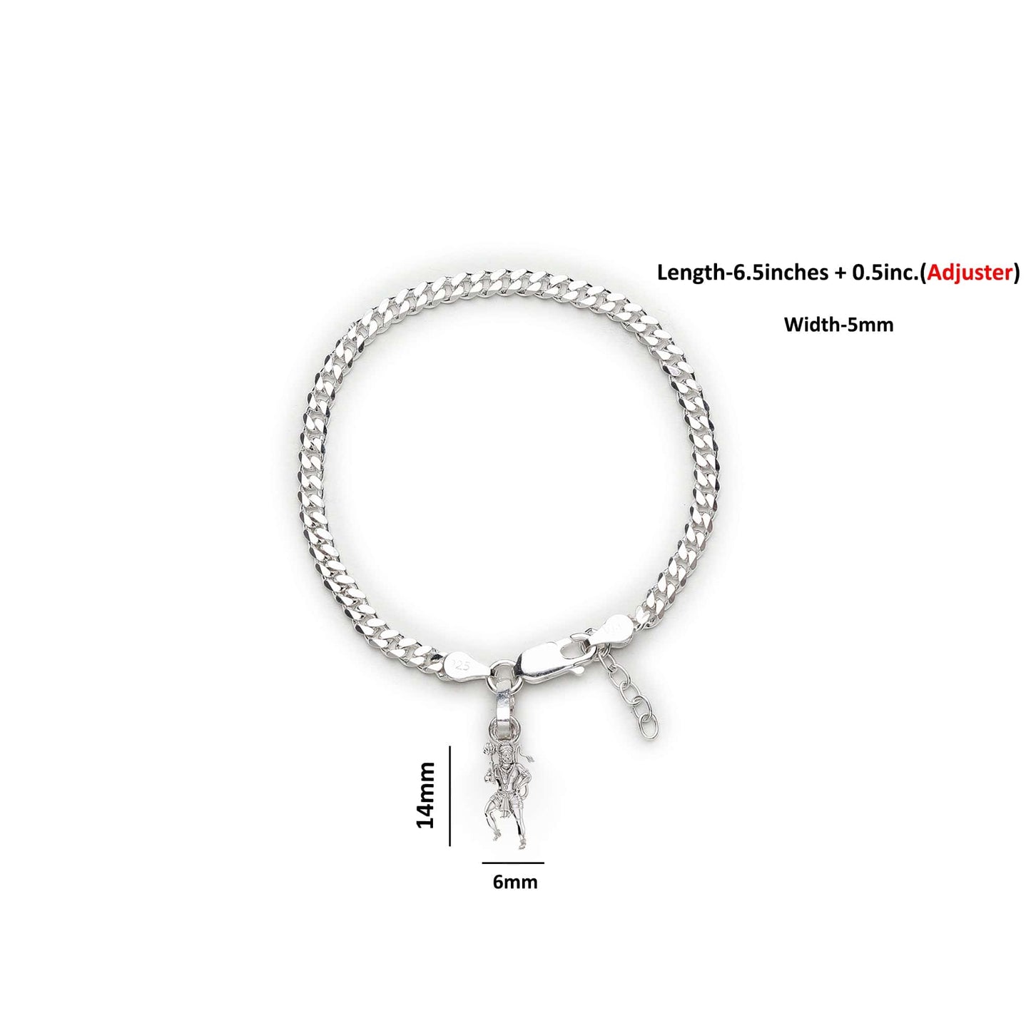Akshat Sapphire 92.5% pure Sterling Silver Curb Designer Bracelet with Charm Hanuman for Girls and Women