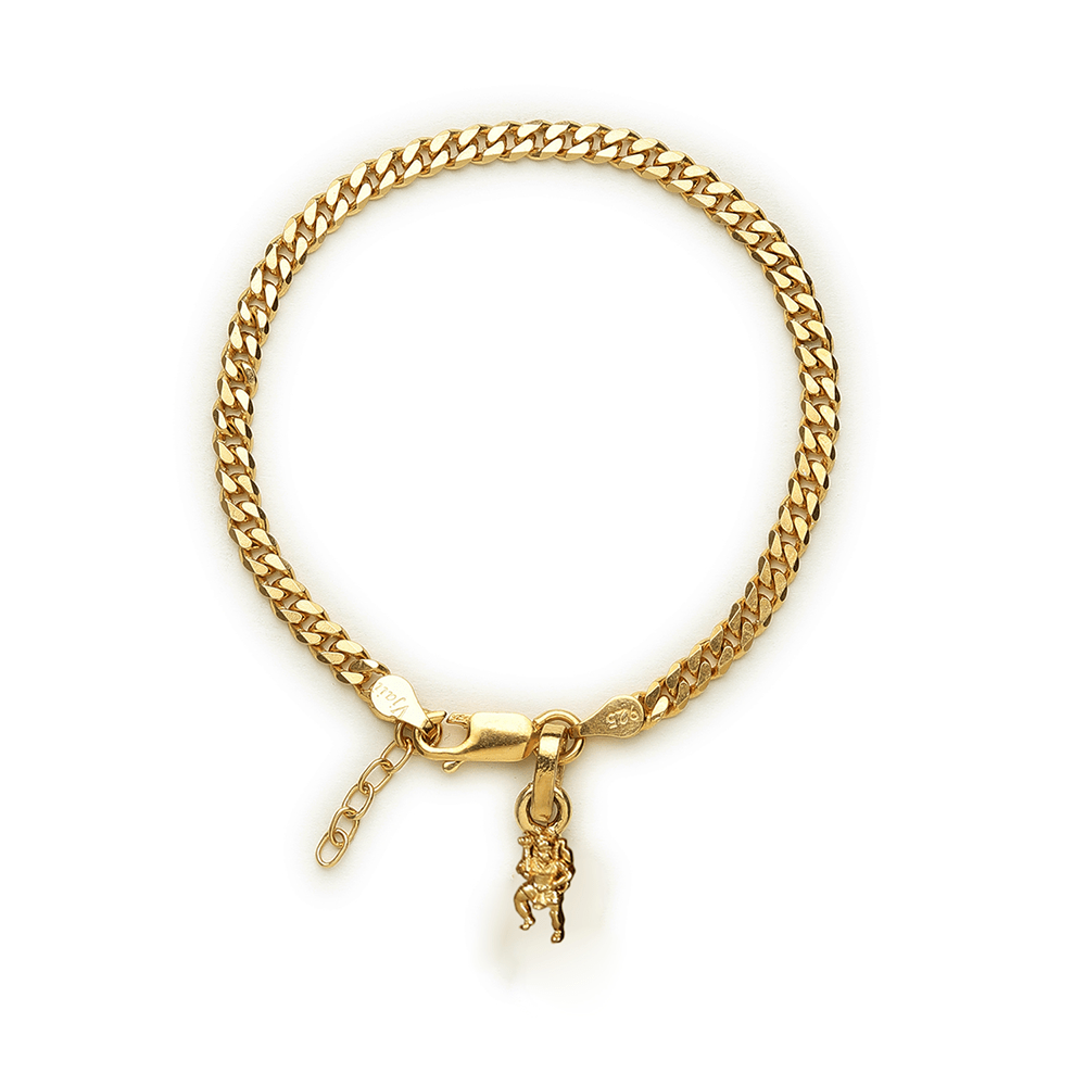 Akshat Sapphire 22KT gold plated 92.5% pure Sterling Silver Curb Designer Bracelet with Charm Hanuman for Girls and Women