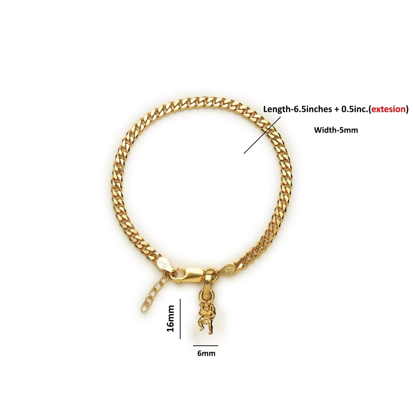 Akshat Sapphire 22KT gold plated 92.5% pure Sterling Silver Curb Designer Bracelet with Charm Hanuman for Girls and Women