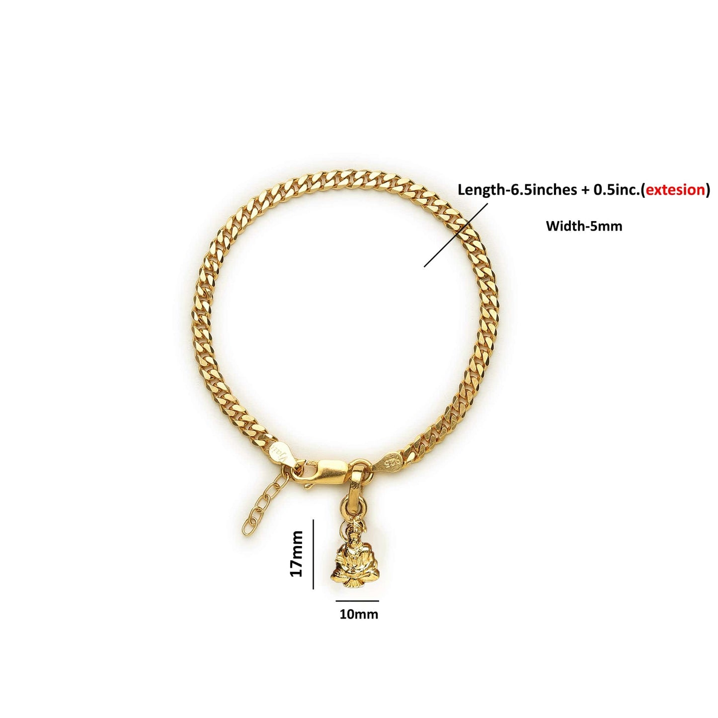 Akshat Sapphire 22KT gold plated 92.5% pure Sterling Silver Curb Designer Bracelet with Charm Hanuman for Girls and Women