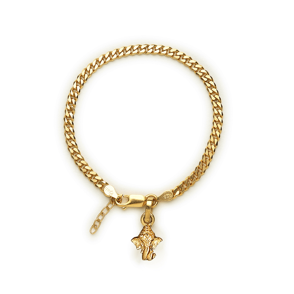 Akshat Sapphire 22KT gold plated 92.5% pure Sterling Silver Curb Designer Bracelet with Charm Ganesh for Girls and Women