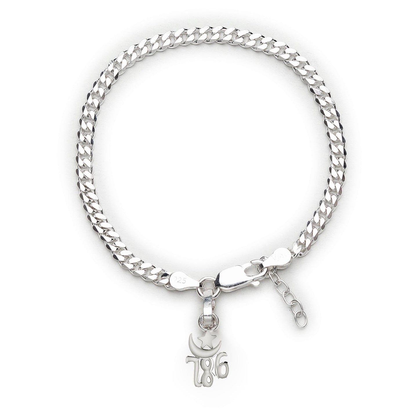 Akshat Sapphire 92.5% pure Sterling Silver Curb Designer Bracelet with religious 786 charm for Girls and Women
