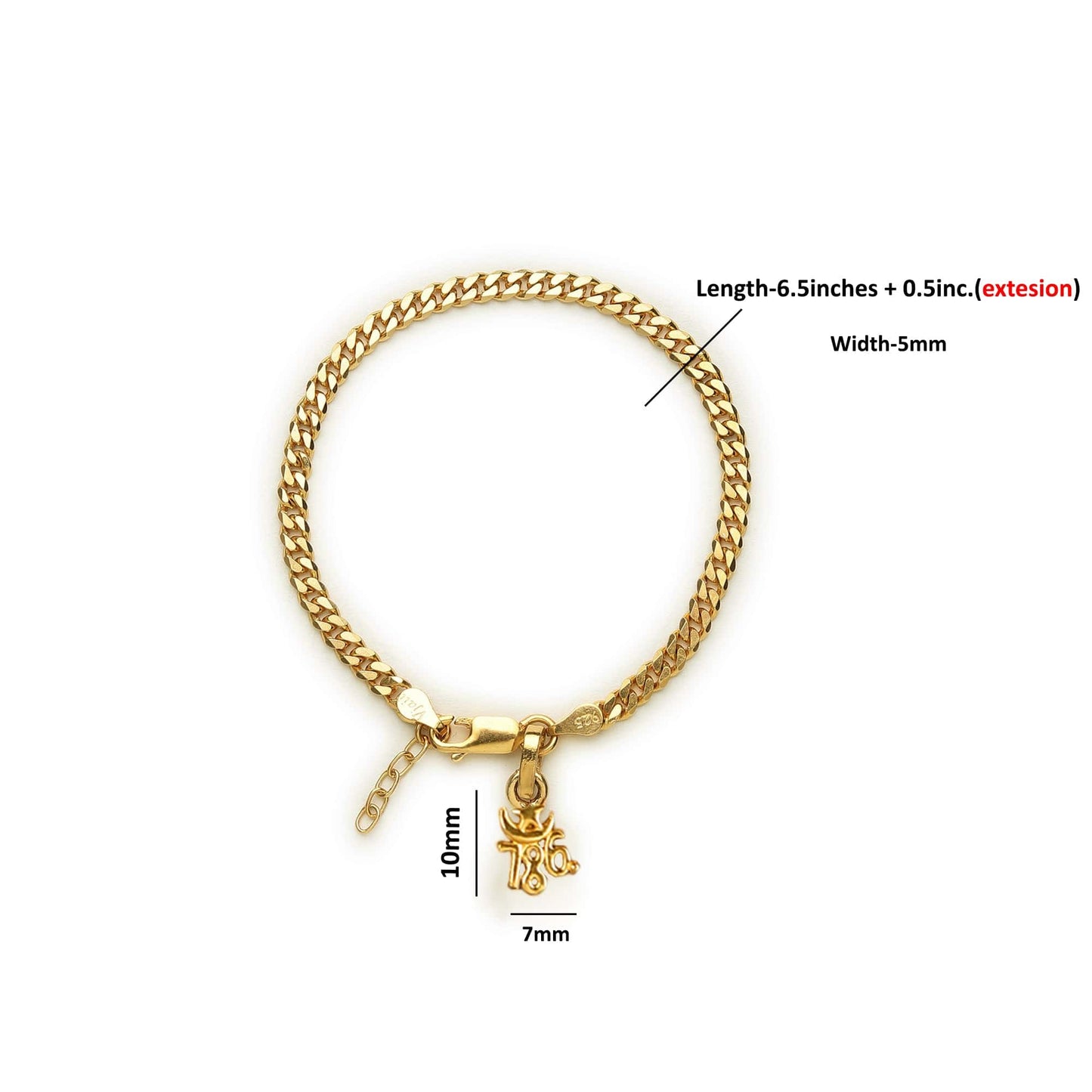 Akshat Sapphire 22KT gold plated 92.5% pure Sterling Silver Curb Designer Bracelet with religious 786 charm for Girls and Women