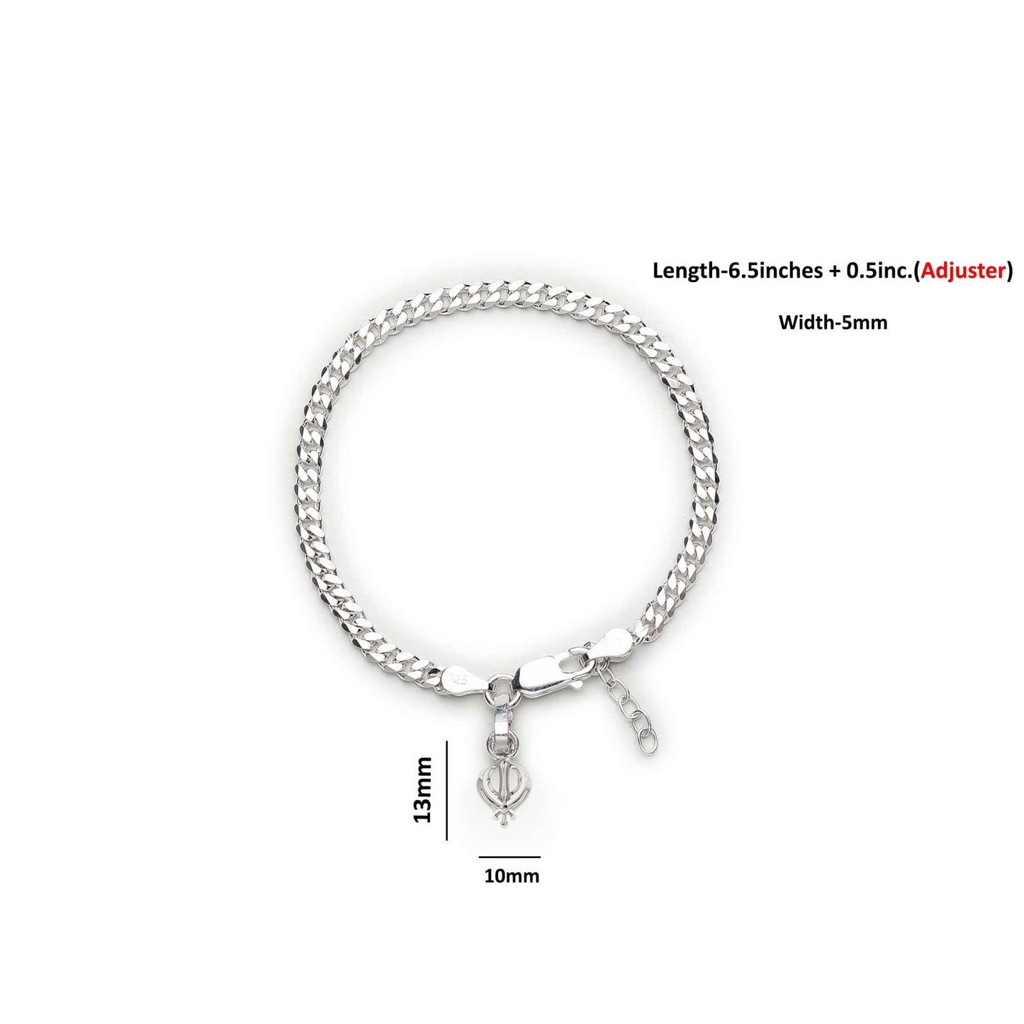 Akshat Sapphire 92.5% pure Sterling Silver Curb Designer Bracelet with spiritual Sardar Symbol for Girls and Women
