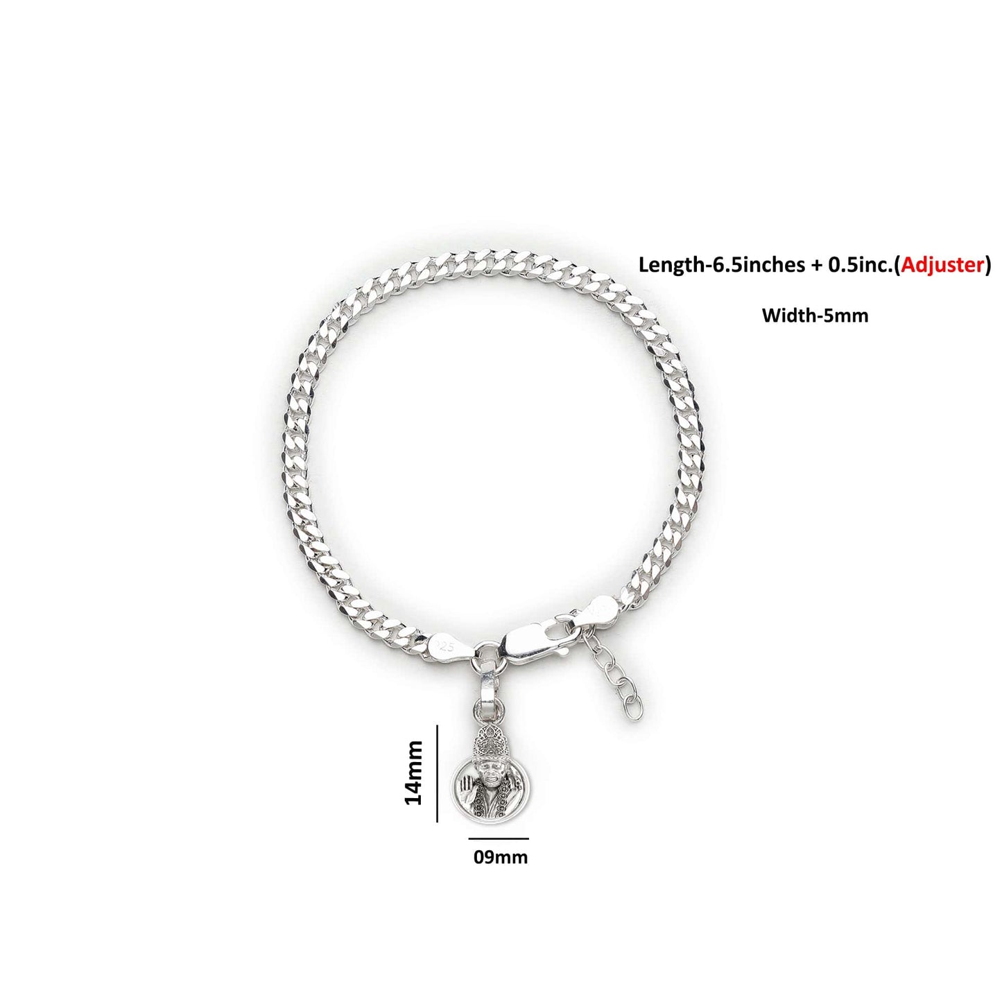 Akshat Sapphire 92.5% pure Sterling Silver Curb Designer Bracelet with Charm Sai Baba for Girls and Women