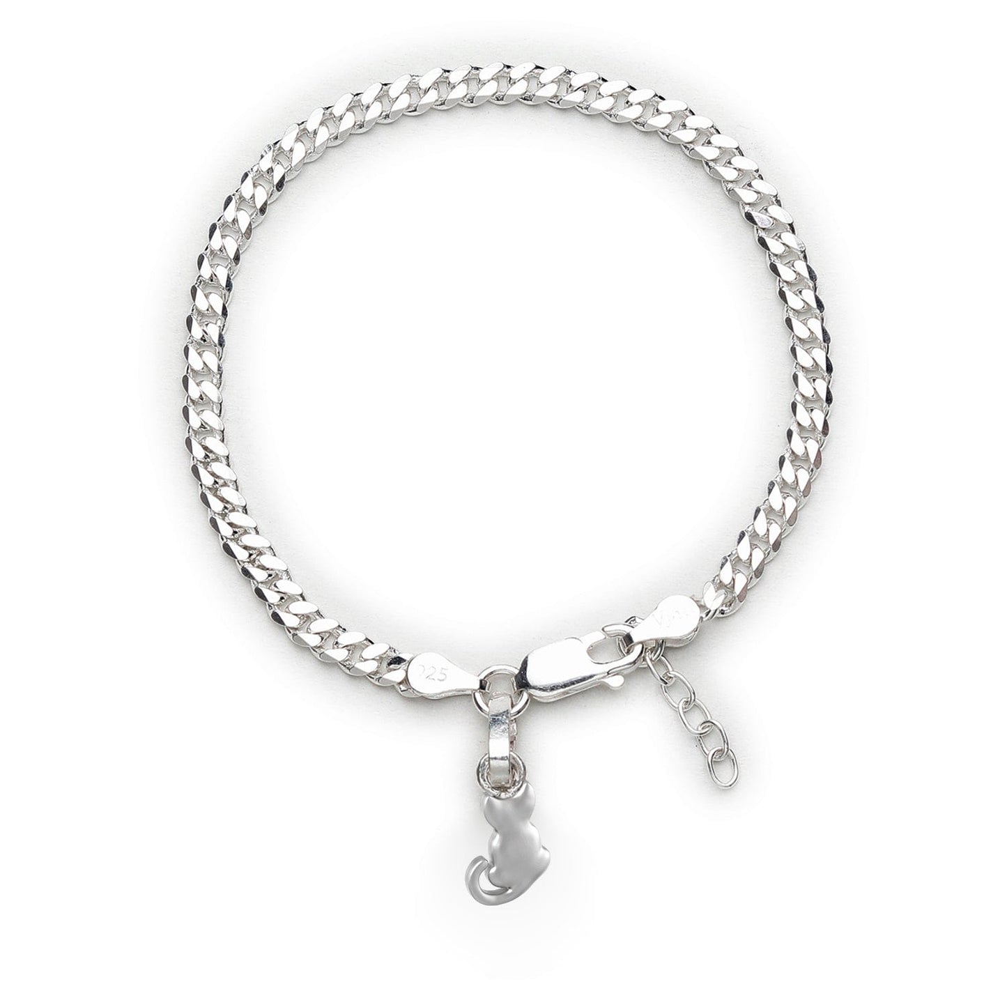 Akshat Sapphire 92.5% pure Sterling Silver Curb Designer Bracelet with fashionable Cat for Girls and Women