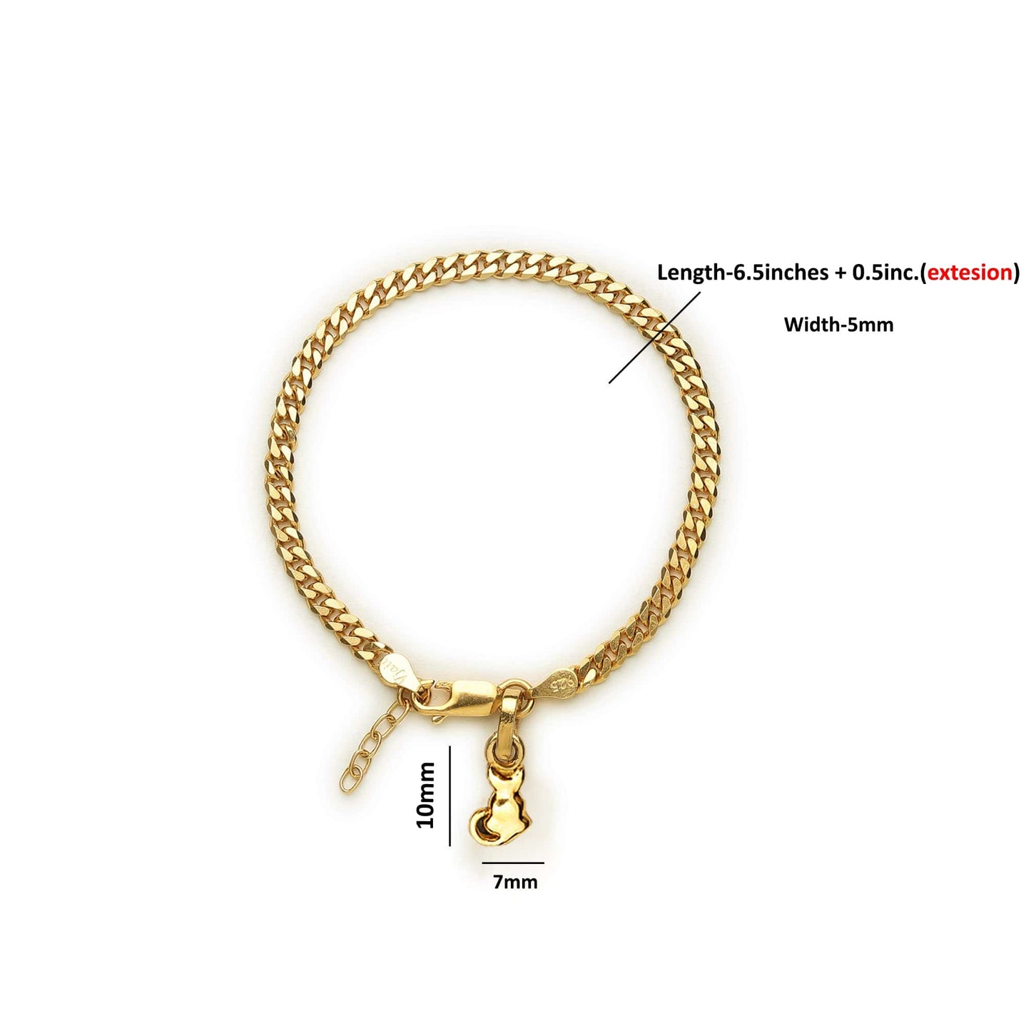 Akshat Sapphire 22KT gold plated 92.5% pure Sterling Silver Curb Designer Bracelet with fashionable Cat for Girls and Women