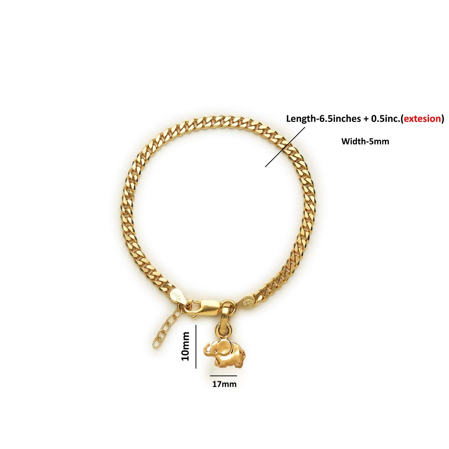 Akshat Sapphire 22KT gold plated 92.5% pure Sterling Silver Curb Designer Bracelet with fashionable Elephant for Girls and Women
