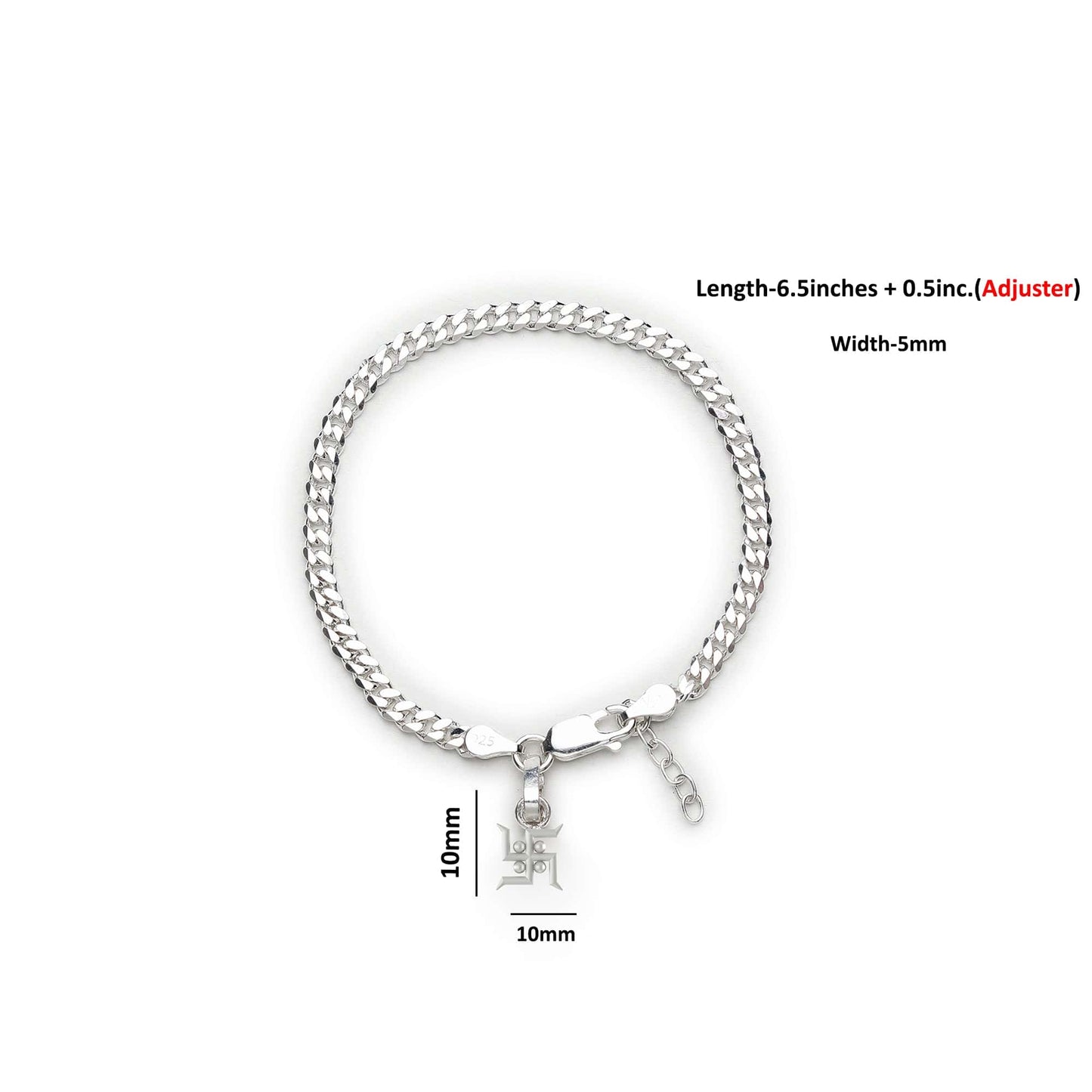 Akshat Sapphire 92.5% pure Sterling Silver Curb Designer Bracelet with Charm Swastik for Girls and Women