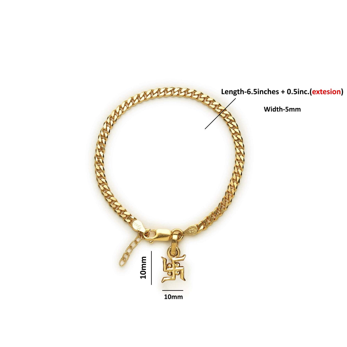 Akshat Sapphire 22KT gold plated 92.5% pure Sterling Silver Curb Designer Bracelet with Charm Swastik for Girls and Women