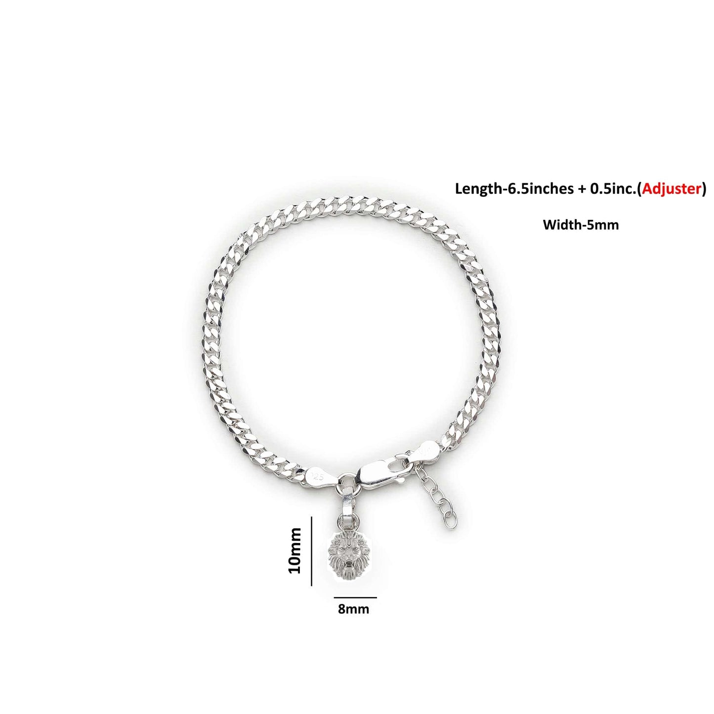Akshat Sapphire 92.5% pure Sterling Silver Curb Designer Bracelet with Charm Narsimha for Girls and Women